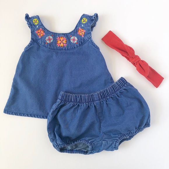Crazy 8 Other - 18-24M Denim Sleeveless Top/Bloomers + Headband